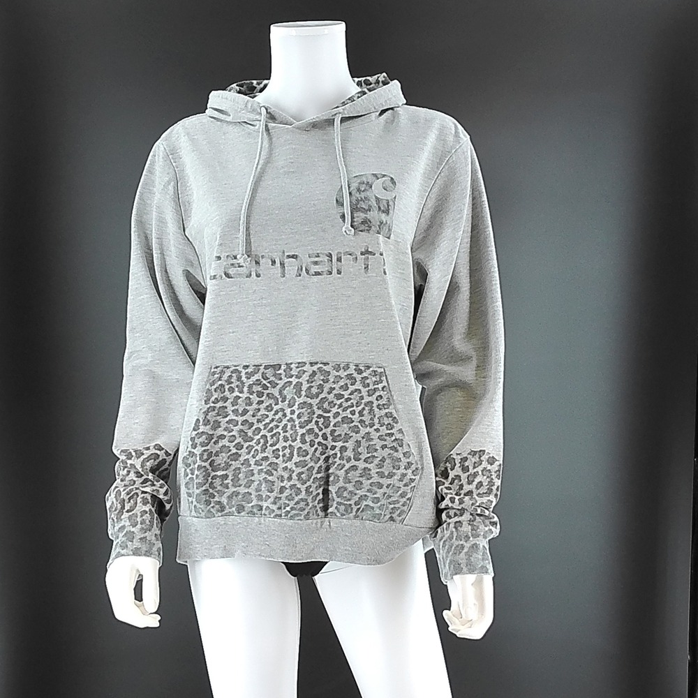 Make Market Gray Leopard Carhartt Graphic Pullover Hoodie Medium